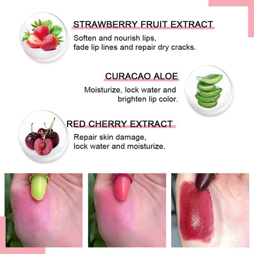 evpct 3Pcs Aloe Vera Strawberry Black Red Cherry Lip Balm Color Changing Lipstick Set PH Mood Magic Lipstick 24 hours original Color Changing Long Lasting waterproof labiales magicos pintalabios