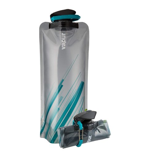 Vapur Element Flexible Water Bottle - with Carabiner, 1 Liter (33 oz) - Grey & Teal