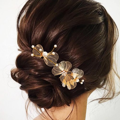 Jeairts Leaf Hair Pins Gold Pearl Wedding Hair Pieces Sparkly Bridal Hair Accessories for Women(Pack of 2)