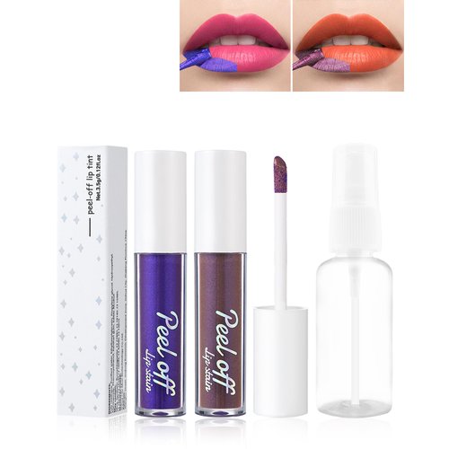 Peel off Lip Stain Lip Tint-Tattoo Magic Color Lip Gloss Peel-Off Lip Glaze, Tear Off Lipstick Waterproof Long Lasting Not Fade Nonstick Cup, Peel Reveal Matte Lip Stain Makeup Christmas Gifts-01+02