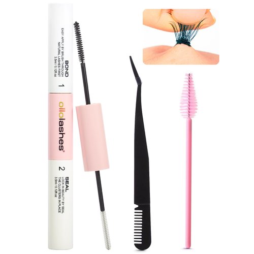 Lash Cluster Glue and Lash Tweezer Kit for Eyelash Clusters, Fast Drying, Waterproof and Long-Lasting, for DIY Eyelashes Extensions, Lash Extensions, Bond and Seal 3.5ml/3.5ml + Lash Tweezer Kit