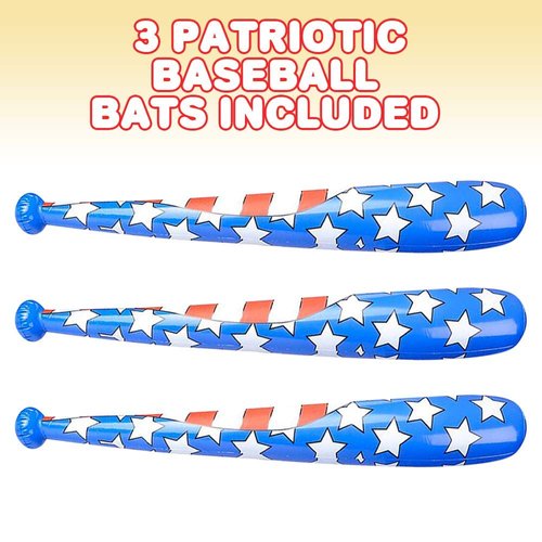 ArtCreativity American Flag Baseball Bat Inflate, Set of 3, Patriotic Costume Accessories, 4th of July Décor and Party Favors, US Flag Day, Memorial Day, and Independence Day Party Decorations