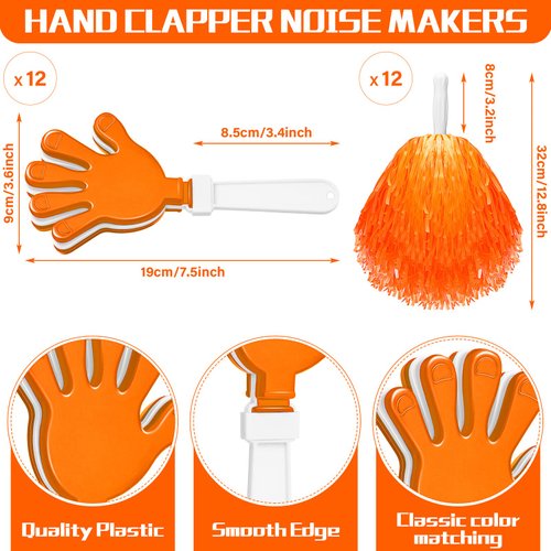 Sosation 36 Pcs Team Spirit Accessories, Christmas Cheerleading Pom Poms, Hand Clappers Party Favors and Thunder Sticks Noise Makers for Sporting Events Football Cheering Essentials(Orange)