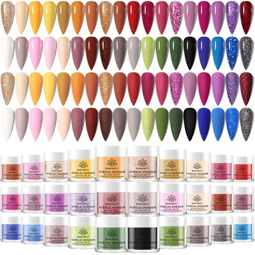 BORN PRETTY Acrylic Powder Set 36 Colors Spring Summer Acrylic Nail Powder Red Purple Green Blue Professional Polymer 3D Acrylic Nail Art Kit for French Nails Extension Nail Carving Gift Set