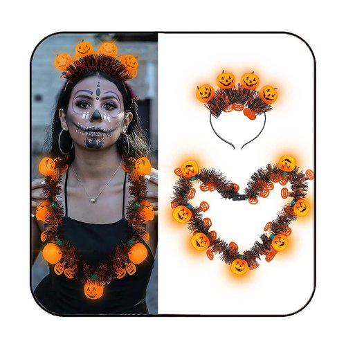 Sixexey Halloween Light Up Headbands LED Pumpkin Hair Hoop Jack-O-Lantern Hair Band Party Favor Hair Accessories for Women