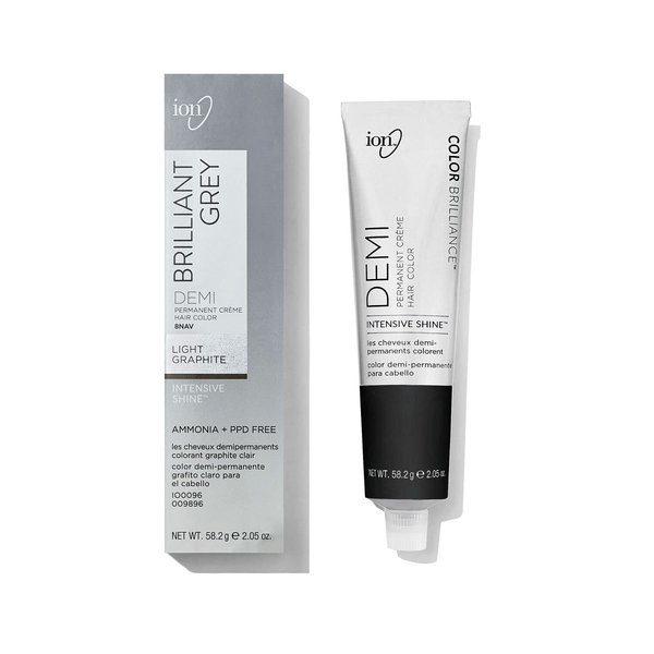 ion Brilliant Grey 8NAV Light Graphite Demi Permanent Crème Hair Color, Fade resistant & PPD Free 2.05 Oz