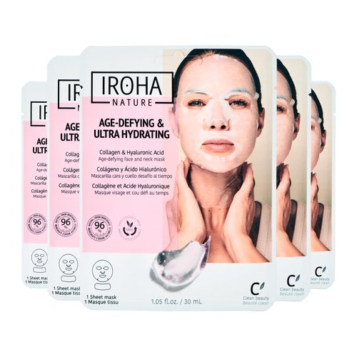 IROHA NATURE Collagen Face & Neck Sheet Mask (Pack of 5) - Anti-Wrinkle & Firming, Vegan, Korean Skin Care, Self Care, Facial Skincare with Hyaluronic Acid, Niacinamide, Moisturizer, Health & Beauty