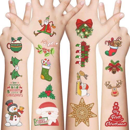10 Sheets Christmas Temporary Tattoo Stickers for Kids, Christmas Favors,Santa Claus Christmas Tree Decoration Sticker Gifts for Girl Boys Home Activity Class Prizes Carnival Christmas Rewards