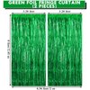 Green Fringe Curtains Backdrops 2 Pack, Foil Fringe Curtains Door Streamers for Birthday Wedding Bridal Shower Holiday Graduation Party Decorations