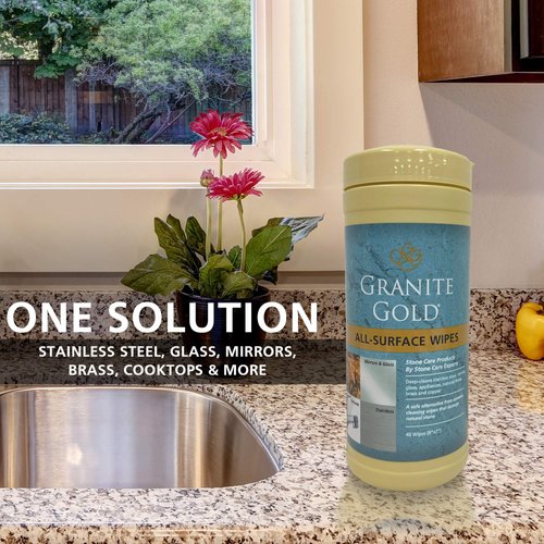 Granite Gold Surface Cleaner Wipes for Stainless Steel, Glass, Granite, Quartz, Marble Countertops, 40 Count (Pack of 1), White