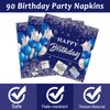 96 Pcs 90th Birthday Party Supplies Navy Blue and Silver Birthday Plates 90th Birthday Paper Tableware Happy Birthday Party Plates and Napkins Forks Blue Birthday Table Decorations for 24 Guests