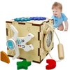 YODIFFMI Wooden Activity Cube Montessori Toys for 3 Year Old Baby Toys Toddlers Birthday Gift Boys Girls Sensory Interactive Learning Toys (Spaceman)