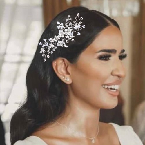 Catery Flower Bride Wedding Hair Comb Silver Rhinestones Hair Side Comb Bridal Hair Clips Hair Accessories for Women and Girls
