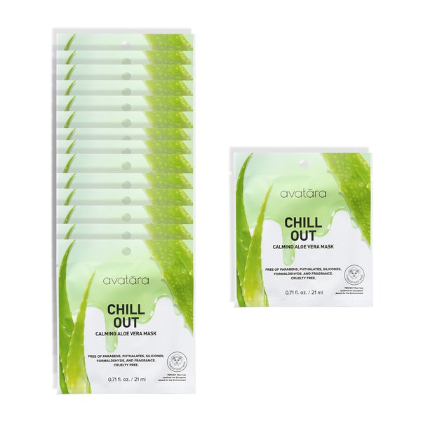 Avatara Chill Out Face Masks, 15 Sheets, Hydrating Aloe Vera, Soothing Skin, Unisex