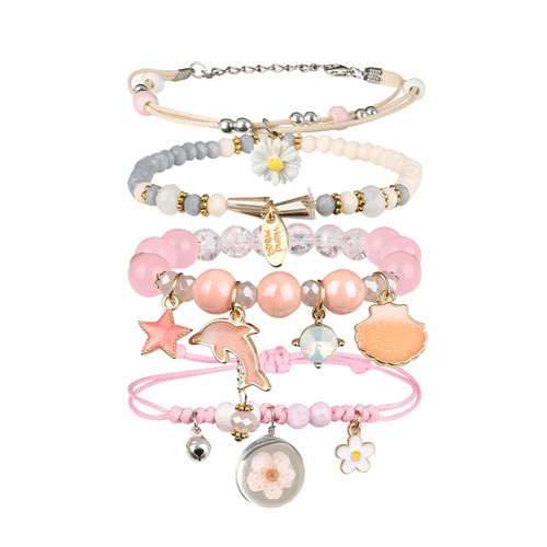 ZYLLGLOW 4 PCS Kawaii Crystal Pearl Bracelet Set - Cute Anime Elastic Beaded Bracelets for Girls and Women. Adjustable Charm Bracelets Perfect Birthady Gift for Friends and Teens.