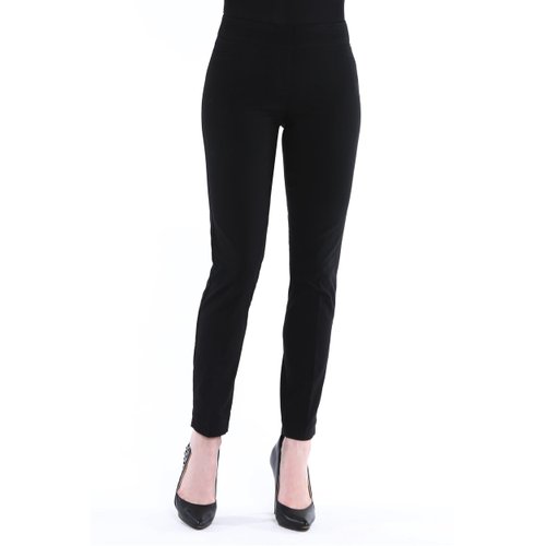SLIM-SATION Women's Wide Band Pull On Ankle Pant with Tummy Control, 4, Black Denim
