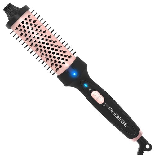 PHOEBE 1.5 Inch Thermal Brush 1 1/2 Inch Ceramic Tourmaline Ionic Heated Round Brush Create Loose Volume Curls Thermal Round Brush 30S Fast Heating Dual Voltage for Travel