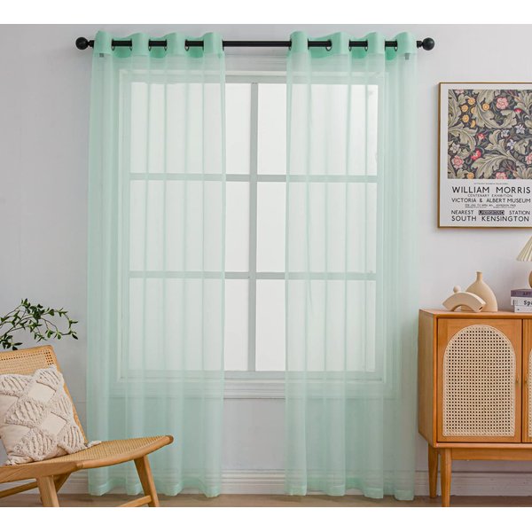 PI Green Sheer Curtains 84 Inches Long,Grommet Top Transparent Voile Sheer Draperies for Nursey/Kindergarten 2 Panels (W52 X L84, Mint Green)