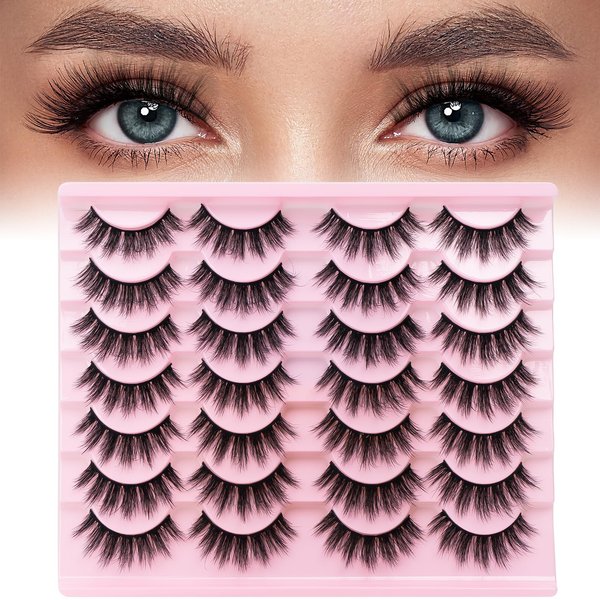 14 Pairs Natural Fake Eyelashes Fluffy Mink Fake Lashes 5D Curl 16mm Wispy Cat Eye Lashes Volume Lash Extensions Kit – Perfect For Everyday Use