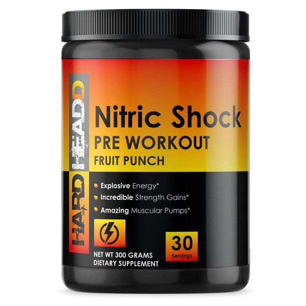 Nitric Shock Pre Workout Diet Supplement – Explosive Energy, Amazing Muscular Pumps - Nitric Oxide Booster Pre-Workout Energy Powder - 30 Servings, Fruit Punch Flavor