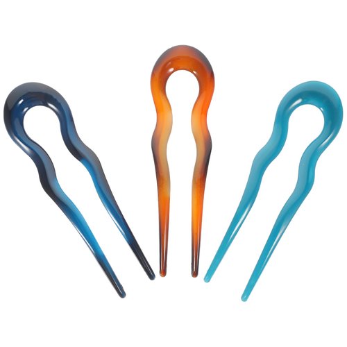 LOGOFUN 3pcs U Shaped Hair Pins French Hair Forks Vintage Forks Sticks U Shape Hair Bun Pins for Women Girls Daily Hair Accessories - Colorful