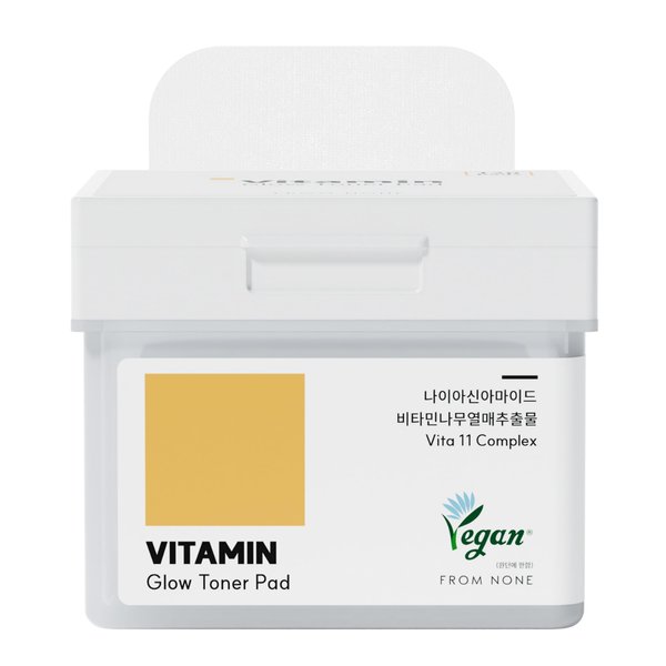 FROM NONE Vitamin Glow Toner Padsㅣ120 pads, Vegan Face Gauze Pads, Glass Skin, Niacinamide, Brightening, Sea Buckthorn Extract & Vitamin, Illuminating Skin, for Sensitive Skin