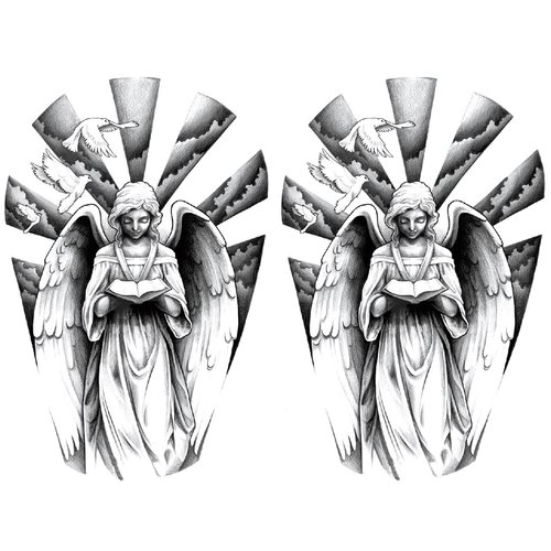 Oottati 2 Sheets Waterproof Arm Temporary Tattoo Stickers Virgin Mary God Statue Free Pigeon