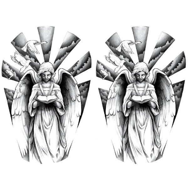 Oottati 2 Sheets Waterproof Arm Temporary Tattoo Stickers Virgin Mary God Statue Free Pigeon