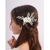 Teyglen White Flower Wedding Hair Comb Sparkly Silver Rhinestone Hair Piece Crystal Bridal Side Comb with Flower Floral Hair Accessories for Women(Silver)