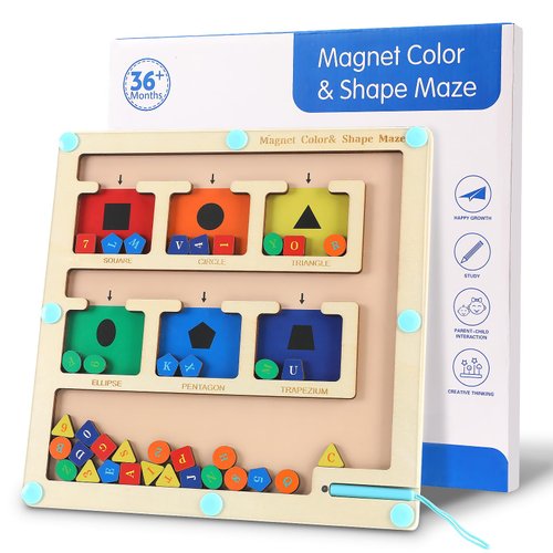Erprobeen Magnetic Color Shape&Number Maze, Montessori Color Matching Alphanumeric Awareness Learning Toys, Magnetic Board for Toddler Fine Motor and Counting Skills, Magnetic Puzzles for Toddlers