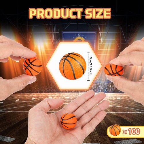 Charniol 100 Pcs Mini Basketball Party Favors Stress Balls Foam Sports Party Favors Mini Basketball Stress Ball for Anxiety Relief Teens Adults School Reward, Party Bag Supplies (Orange)