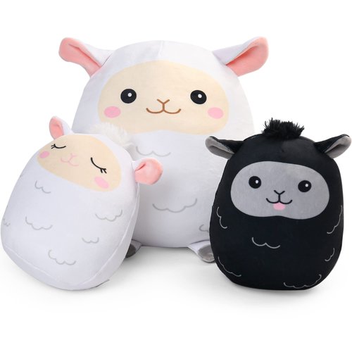 BenBen Lamb Plush Toy, Set of 3, 12" and 7'' Squishy Lamb Stuffed Animals, Kawaii Sheep Plushies Gift for Kids, Cute Plush Pillow, Easter Basket Stuffers