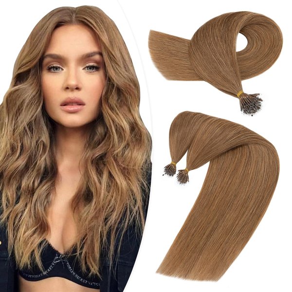 Hairro Nano Ring Hair Extensions Nano Bead Human Hair Nano Link Hair Extensions Remy Cold Fushion Pre Bonded I Tip Nano Tipped Hair Extensions For Women 18 Inch 50g 50 Strands #30 Light Auburn