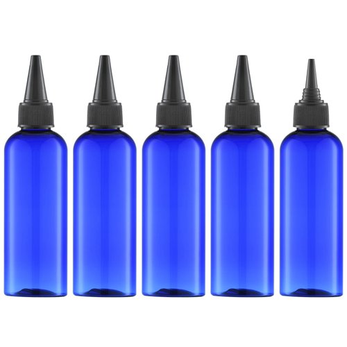 Tekson Hair Color Applicator Bottles, 5 Pack Refillable Squeeze Bottle, Empty Plastic Twist Top Cap Bottles (3.4 OZ, Blue)