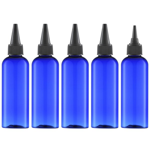 Tekson Hair Color Applicator Bottles, 5 Pack Refillable Squeeze Bottle, Empty Plastic Twist Top Cap Bottles (3.4 OZ, Blue)