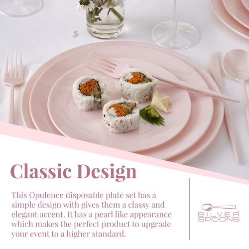 Silver Spoons DISPOSABLE PLASTIC DESSERT PLATES | Opulence Blush | 10 pc - 7.5”