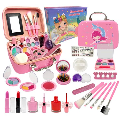 Kids Makeup Set for Little Girls Non Toxic Pretend Makeup Kits 5-12 Years Old Cosmetic Set Gifts Fake Make-Up Kit with Cosmetic Case