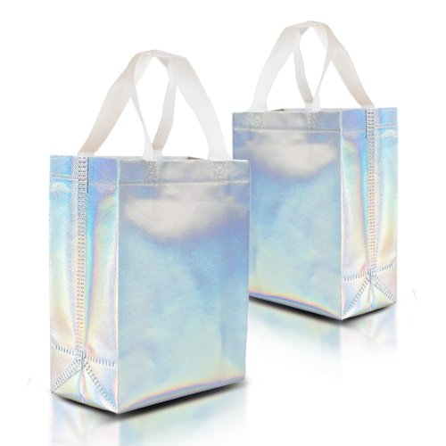 Nush Nush Iridescent Gift Bags Medium Size – Set of 12 Holographic Reusable Gift Bags With Handles - Ideal As Bridesmaids, Bachelorette, Birthday Gift Bags Bulk, Goodie Bags, Party Favor Bags – 8x4x10