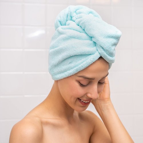 Nano Towels Hair Drying Wrap | for Drying Fine, Delicate, Thinning, Curly and Frizzy Hair | Twisty Towel Replaces Hair Dryers, Cotton & Microfiber Cloth Towels | Seashore Teal, One Size Fits All