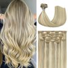 Honsoo Blonde Hair Extensions Clip In Balayage Hair Extensions Real Human Hair Mixed Bleach Blonde 15inch 70g 7pcs Real Human Hair Straight Silky Blonde For Women Natural Hair