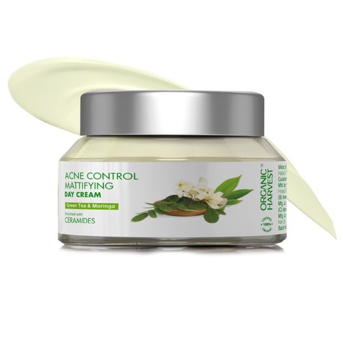 Organic Harvest Acne Control Mattifying Day Cream: Green Tea & Moringa | For Men & Women | For Acne-prone Skin | Fights Pimples & Acne | 100% American Certified Organic | Sulphate & Paraben-free - 50g