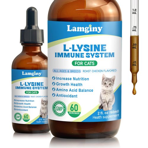 Lysine Supplement for Cat, Immune Support for Cats, with L-Lysine HCI, Niacinamide, L-Taurine, Folic Acid, Vitamins, Runny Nose, Sneezing & Allergy Relief, Respiratory Health, Eye Function Supplement