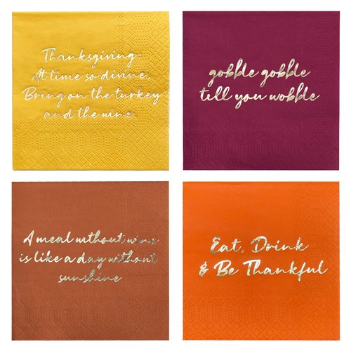 Thanksgiving Party Supplies, Golden Autumn Paper Beverage Napkins, Paper Cocktail Napkins for Autumn Party Decorations and Thanksgiving Party Decorations, 4 Assorted Colors , 80 Pack