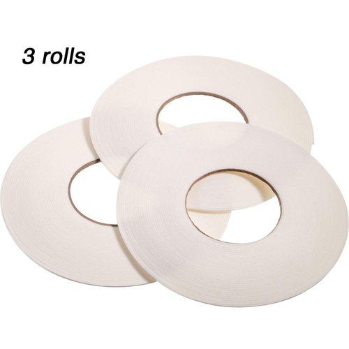 3 Rolls Double Sided Foam Tape PE Roll Foam Tape Double Faced Sponge Adhesive Mounting Tape (White, 1/8 Inch by 50 Feet)