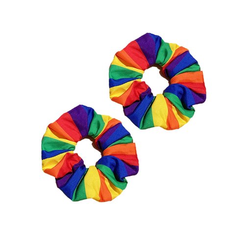 Rainbow Hair Scrunchies Striped Rainbow Ponytail Holder Pride Rainbow Hair Ring Tie JHP20 (2 Pcs-Set A)