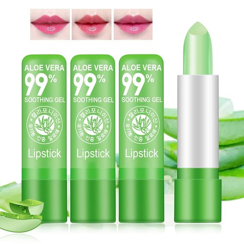 3 Pack Aloe Vera Lipstick,Long Lasting Nutritious Tinted Lip Balm Natural Moisturizer Magic Temperature Color Change Lip Gloss