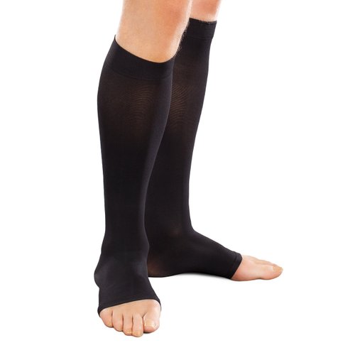 Therafirm Ease Opaque Open-Toe Knee Highs - 15-20mmHg Mild Compression Stockings (Black, XL Long)