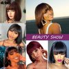 DÉBUT Short Bob Straight Wigs with Bangs Ombre Brown Brazilian Virgin Human Hair Glueless Non Lace Front Bob Wigs 8 Inches
