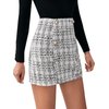 SweatyRocks Women's Elegant High Waist A-line Plaid Tweed Mini Skirt Black and White XXL