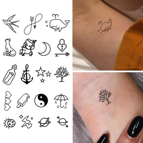 Oottati 2 Sheets Small Tiny Temporary Tattoo Stickers Taichi Anchor Moon Cat Whale Tree Star